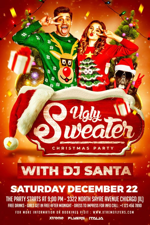 Ugly Sweater Party Flyer Template XtremeFlyers